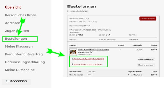Screenshot zeigt, wo Sie bereits gekaufte Seminare herunterladen können