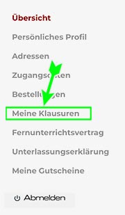 Screenshot mit Fokus auf Meine Klausuren